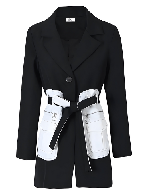 black blazer with pocket belt